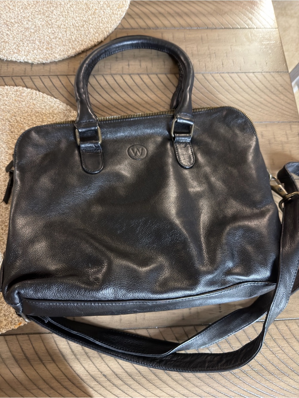 by Black Leather Men's Briefcase Tote